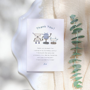 Robot Blue Birthday Party Thank You Card
