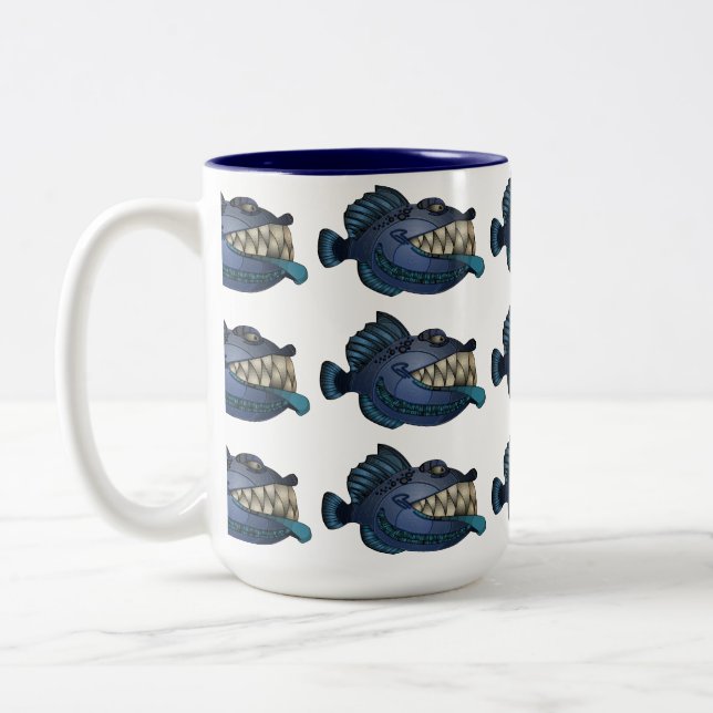 "Robot Blue" Fish with Attitude Two-Tone Coffee Mug (Left)