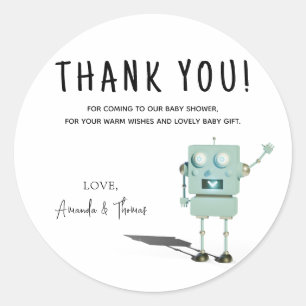 Robot boy Baby Shower - thank you Classic Round Sticker