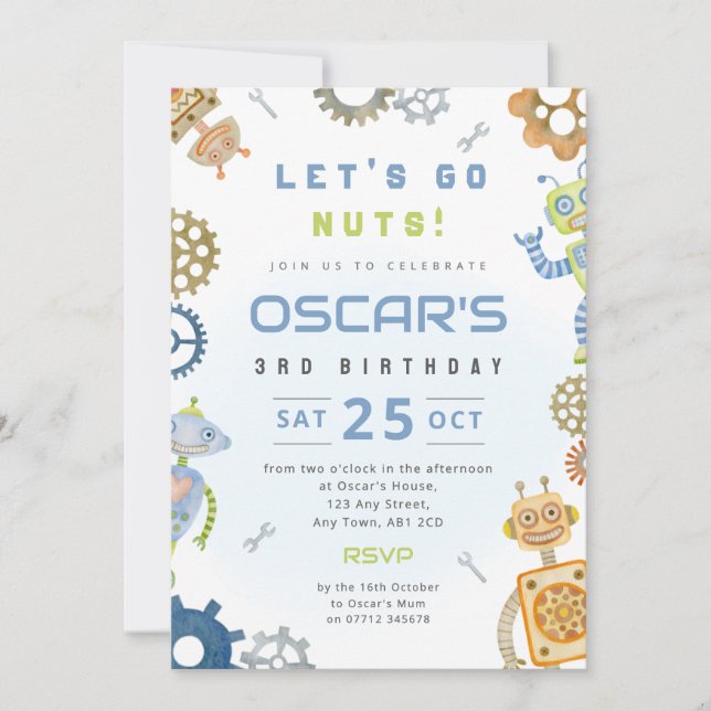 Robot Boy's Birthday Party Invitation (Front)