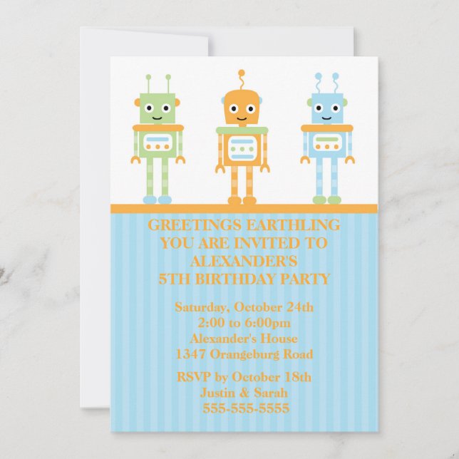 Robot Boys Birthday Party Invitation (Front)