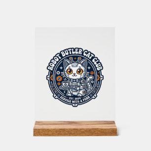 Robot Butler Cat Pet Lover Shirt Art - Robot Butle Acrylic Sign