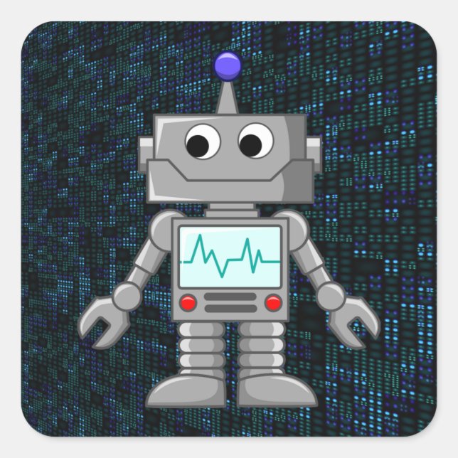 robot cartoon square sticker (Front)