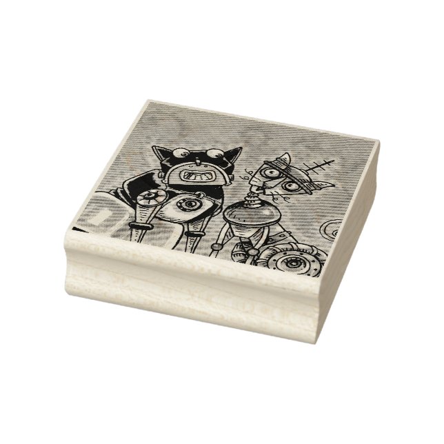 ROBOT CAT AND DOG PETS RUBBER STAMP (Stamp)