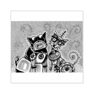 ROBOT CAT AND DOG PETS RUBBER STAMP