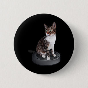 Robot Cat Vacuum Cleaner Feline Animal Cute Cat 6 Cm Round Badge