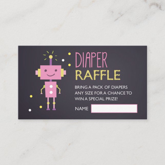 Robot Chalkboard Diaper Raffle Ticket Enclosure Card (Front)