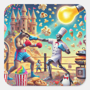 Robot Chef vs. Kangaroo Boxer Showdown Square Sticker