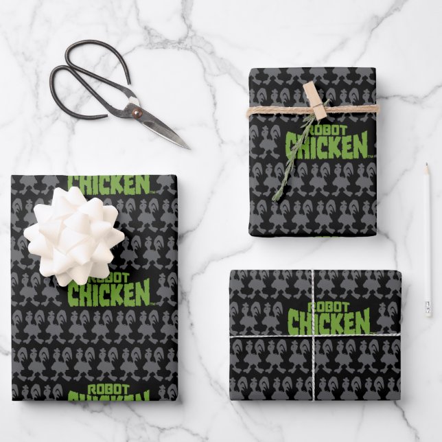 Robot Chicken Silhouette Pattern Wrapping Paper Sheet (Front)