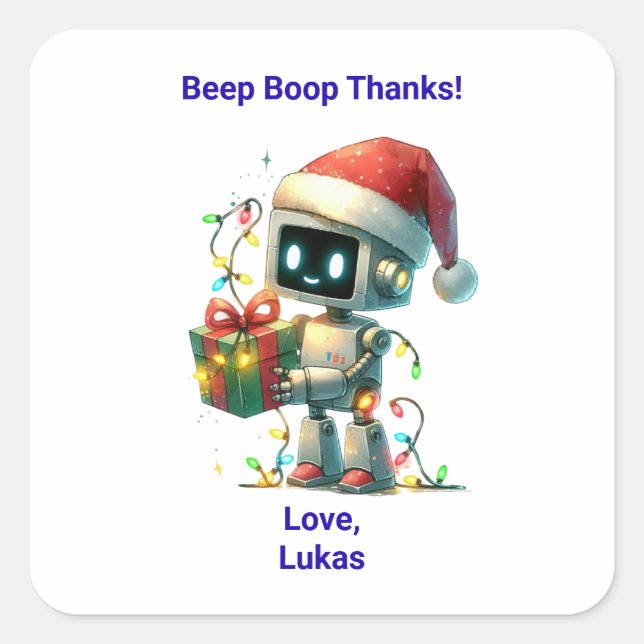 Robot Christmas Birthday Favour Sticker (Front)