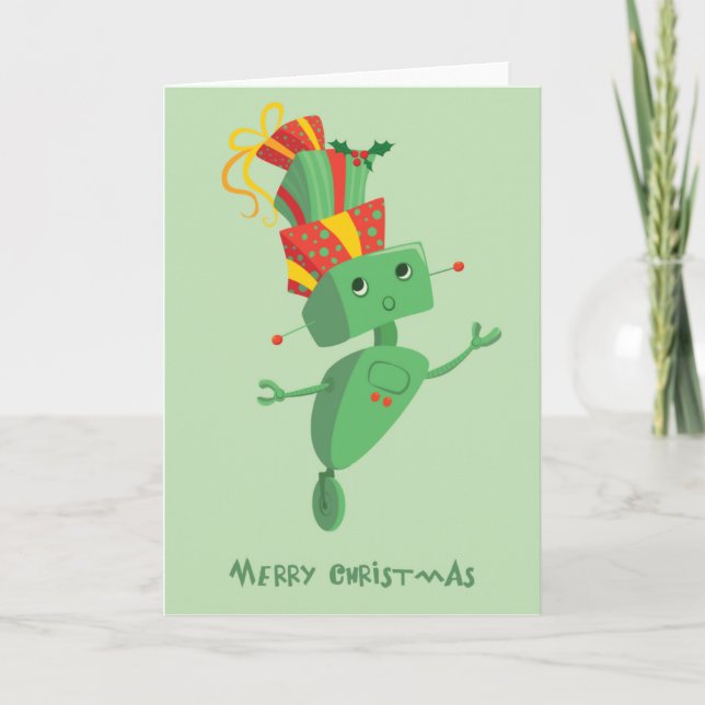 Robot Christmas, Robot with presents Holiday Card (Front)