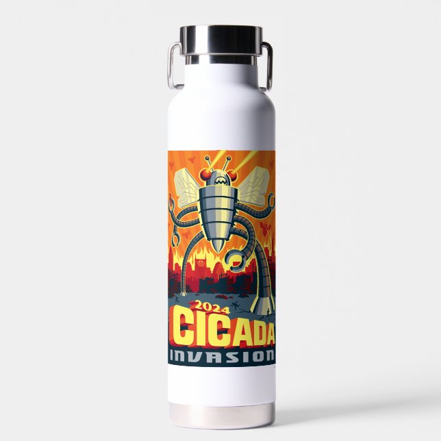 Robot Cicada Water Bottle (Front)