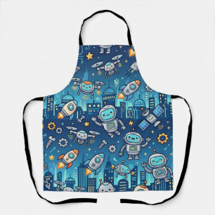 Robot City Apron – Futuristic Cute Tech Pattern