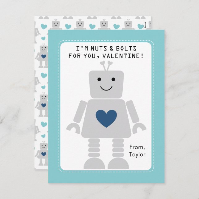 Robot Class Valentines Holiday Postcard (Front/Back)