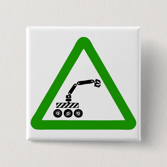 Robot Crossing Warning Sign 15 Cm Square Badge (Front)