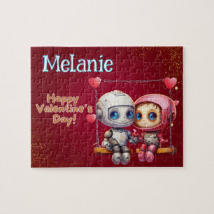 Robot Custom Child Name Valentine's Day Puzzle 