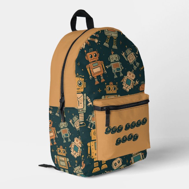 Robot Design Backpack  Personalised with Your Text (Back Corner Left)