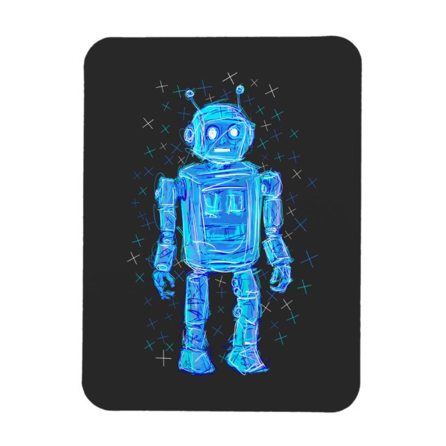 Robot Doodle: One-to-one retrofuturistic charm Magnet (Vertical)