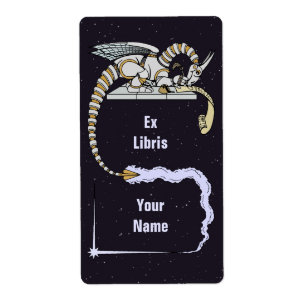 Robot Dragon Writing in Scroll Bookplate