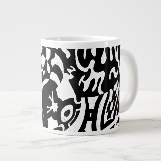 "Robot Dreams" B&W Abstract  Art Large Coffee Mug (Front Right)