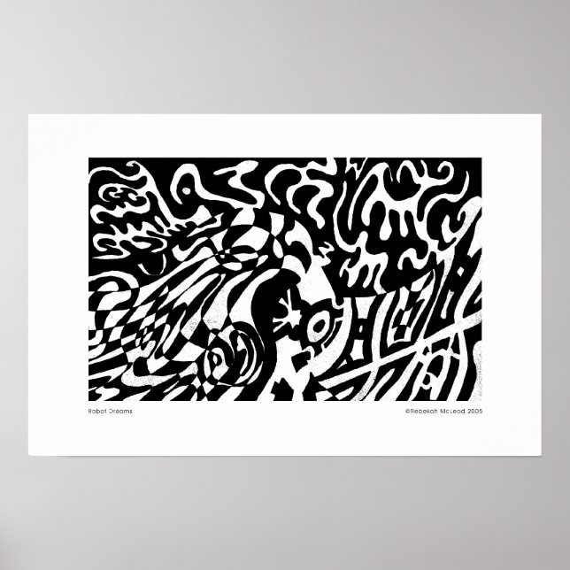 "Robot Dreams" B&W Abstract  Art Poster (Front)
