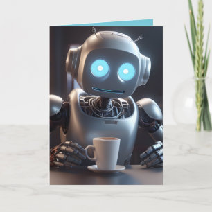 robot drinking coffee holiday card
