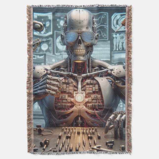 Robot Engineer Throw Blanket (Front Vertical)