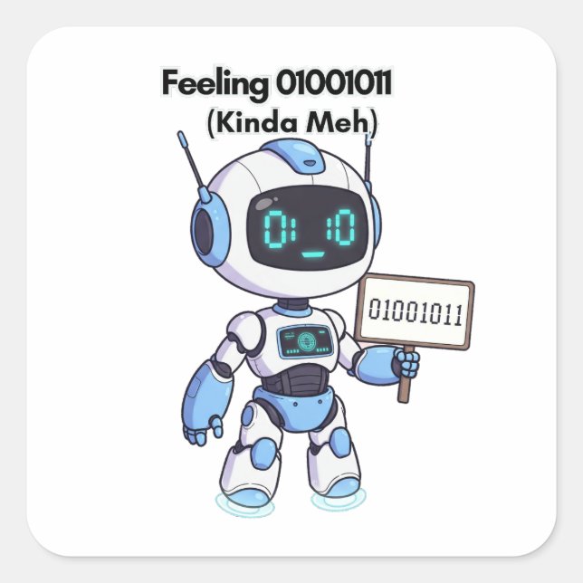 Robot Feeling 01001011 (Kinda Meh) Square Sticker (Front)