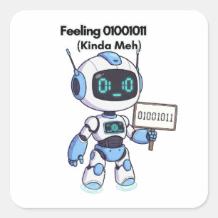Robot Feeling 01001011 (Kinda Meh) Square Sticker