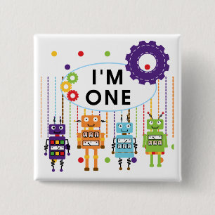 Robot First Birthday Tshirts and Gifts 15 Cm Square Badge