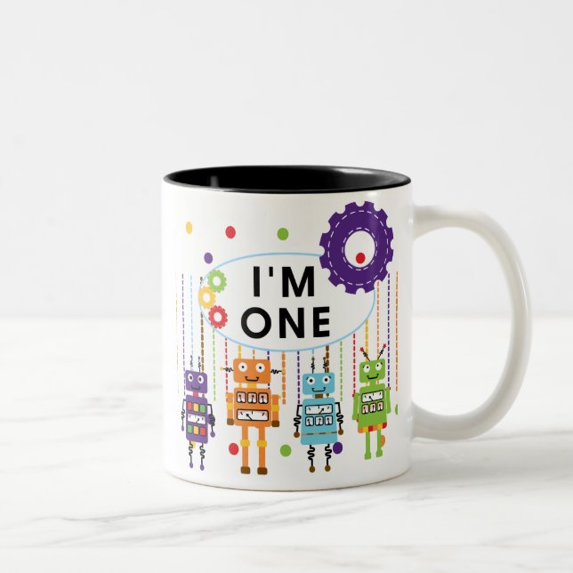 Robot First Birthday Tshirts and Gifts Two-Tone Coffee Mug (Right)