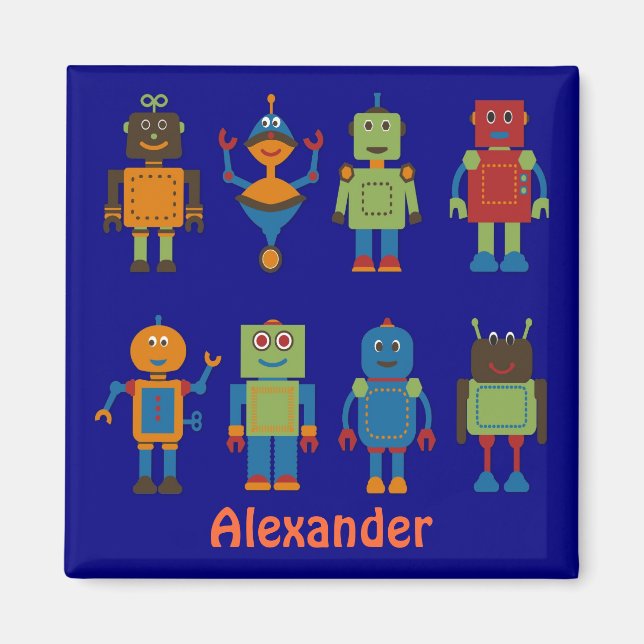 Robot Friends Child's Personalised Fridge Magnet (Front)