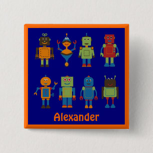 Robot Friends Child's Personalised Square Button