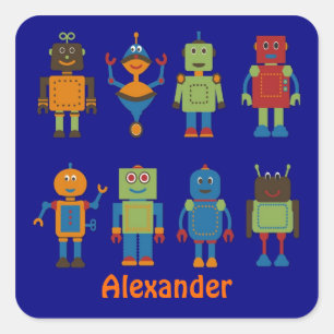 Robot Friends Child's Personalised Sticker