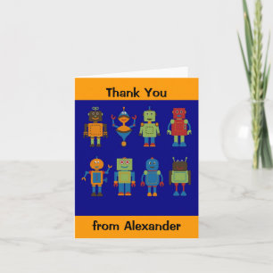 Robot Friends Child's Personalised Thank You Card