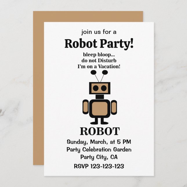 Robot Funny Tech Party Invitation (Front/Back)