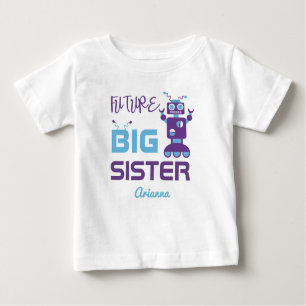 Robot Future Big Sister Purple Cute Personalised Baby T-Shirt