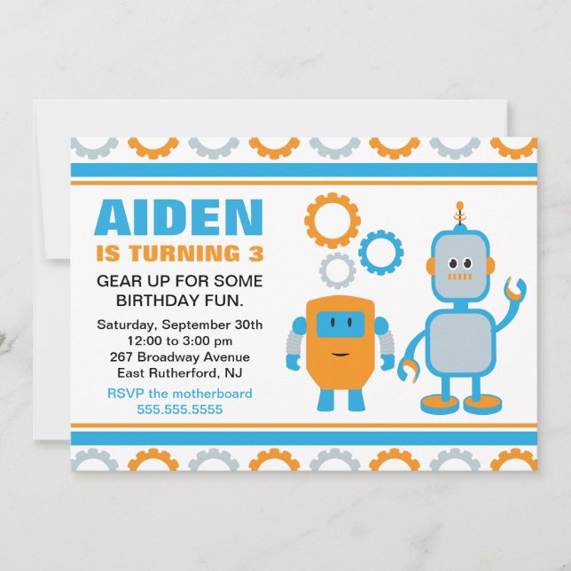 Robot Gear Birthday Invite (Front)