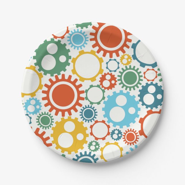Robot Gears Pattern Paper Plate (Front)