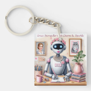 Robot Grace Storyteller with Charm  Key Ring