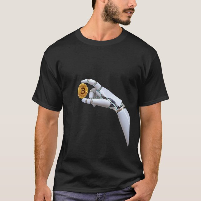 Robot Hand, Holders Of Bitcoin, Blockchain Cryptoc T-Shirt (Front)