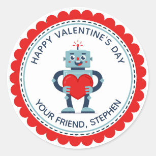 Robot Heart Cute Personalised Valentine Classic Round Sticker
