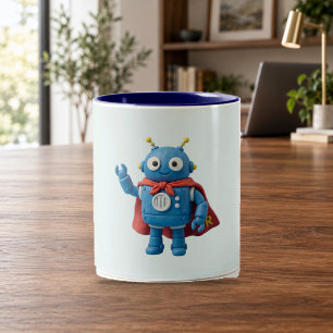 Robot Hero Cute Blue Superhero Mascot Mug