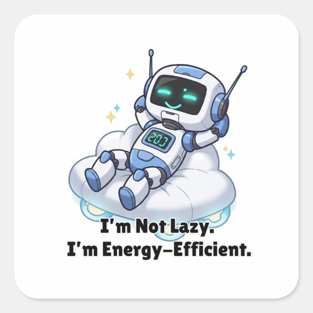 Robot I’m Not Lazy. I’m Energy-Efficient. Square Sticker (Front)