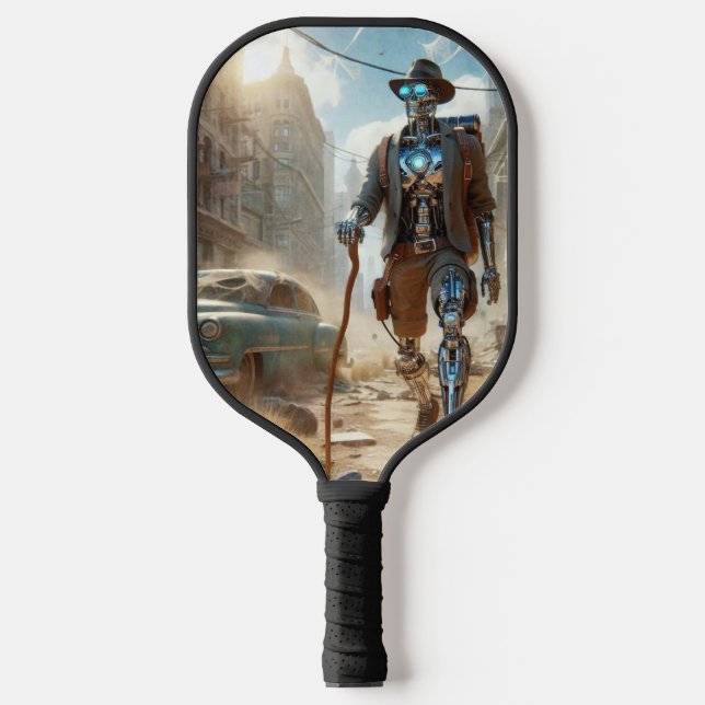 Robot in Ghost Town Pickleball Paddle (Front)