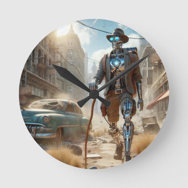 Robot in Ghost Town Round Clock (Front)