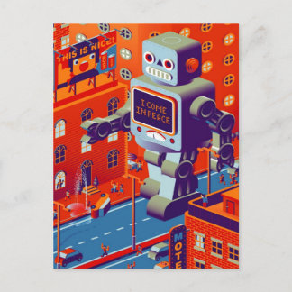 robot invasion postcard