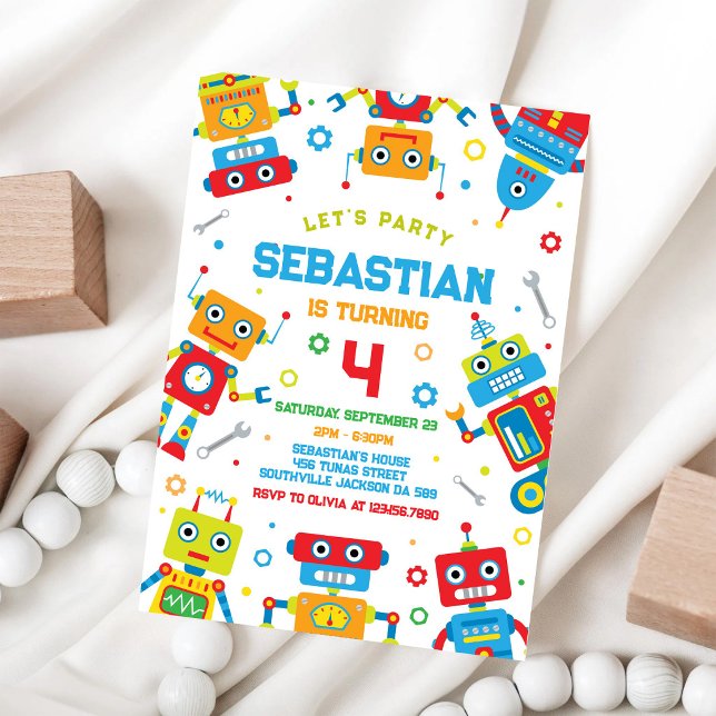Robot Kids Birthday Invitation (Creator Uploaded)