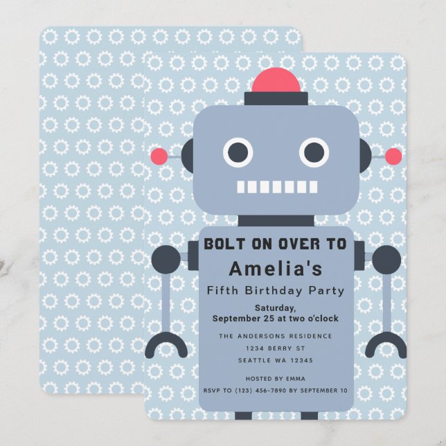 Robot Kids Birthday Invitation (Front/Back)