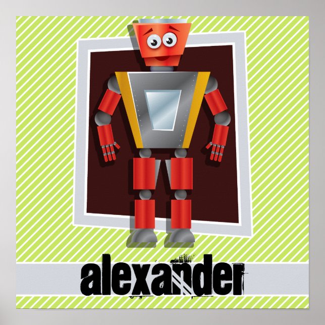 Robot; Lime Green & White Stripes Poster (Front)